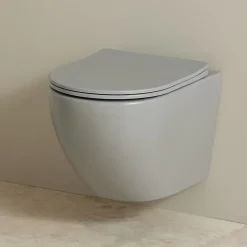 Planète Bain Cuvette WC suspendu gain de place 49 cm sans bride gris mat - Corolla