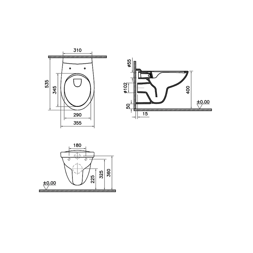 GoodHome Cuvette WC suspendu Lagon en céramique avec abattant duroplast blanc