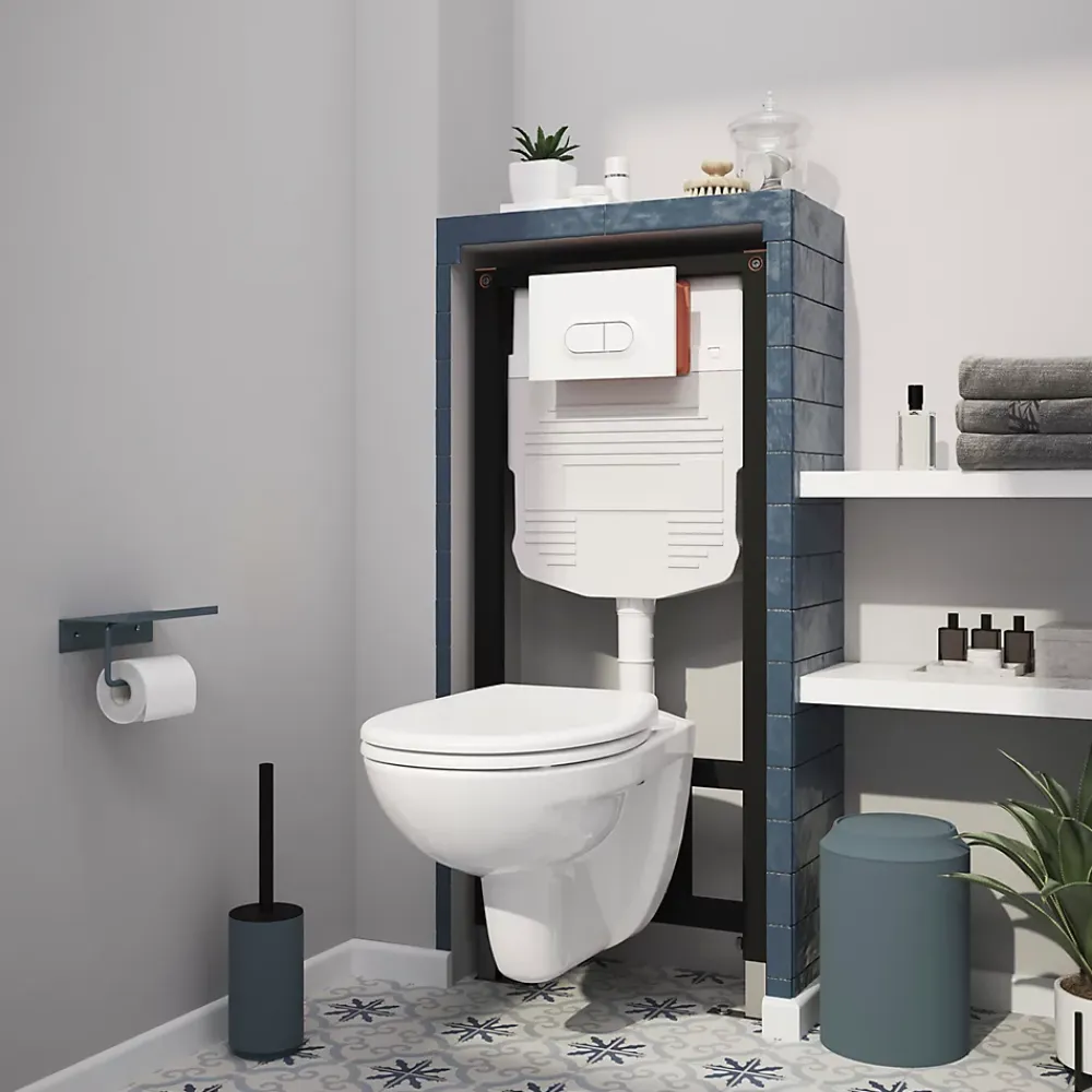 GoodHome Cuvette WC suspendu Lagon en céramique avec abattant duroplast blanc