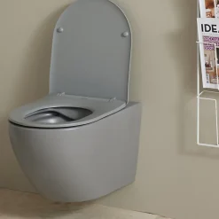 Wc Suspendu|Planète Bain Cuvette WC suspendu gris mat 54 cm sans bride fixations invisibles - Cyrus