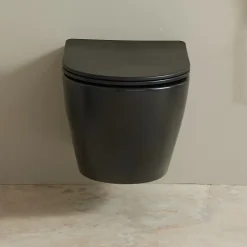 Wc Suspendu|Planète Bain Cuvette WC suspendu noir mat 54 cm sans bride fixations invisibles - Cyrus
