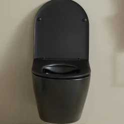 Wc Suspendu|Planète Bain Cuvette WC suspendu noir mat 54 cm sans bride fixations invisibles - Cyrus
