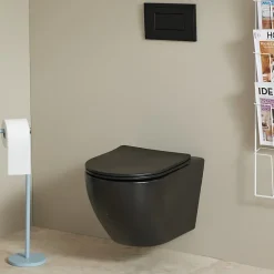 Wc Suspendu|Planète Bain Cuvette WC suspendu noir mat 54 cm sans bride fixations invisibles - Cyrus