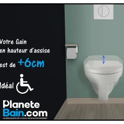 Wc Suspendu|Planète Bain Cuvette WC suspendu PMR surélevée sans bride - AUSTIN