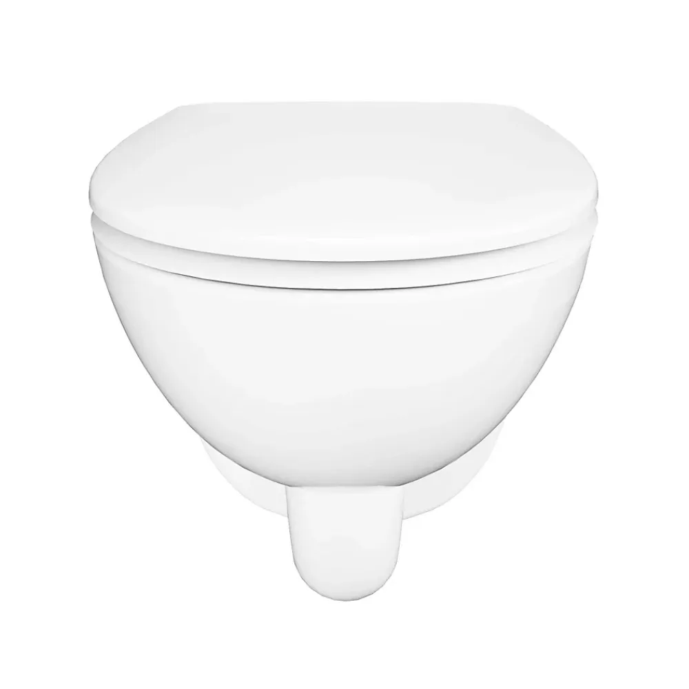 Wc Suspendu|GoodHome Cuvette WC suspendue compacte sans bord avec abattant et frein de chute, sortie horizontale, blanc, Tasi
