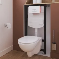 Wc Suspendu|GoodHome Cuvette WC suspendue compacte sans bord avec abattant et frein de chute, sortie horizontale, blanc, Tasi