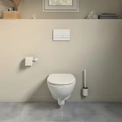 Wc Suspendu|GoodHome Cuvette WC suspendue compacte sans bord avec abattant et frein de chute, sortie horizontale, blanc, Tasi