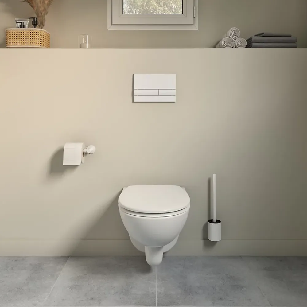 Wc Suspendu|GoodHome Cuvette WC suspendue compacte sans bord avec abattant et frein de chute, sortie horizontale, blanc, Tasi