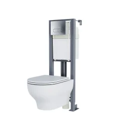 Wc Suspendu|GoodHome Cuvette WC suspendue compacte sans bord avec abattant et frein de chute, sortie horizontale, blanc, Tasi