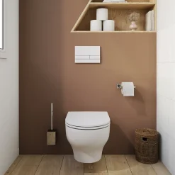 Wc Suspendu|GoodHome Cuvette WC suspendue compacte sans bord avec abattant et frein de chute, sortie horizontale, blanc, Tasi