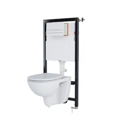 Wc Suspendu|GoodHome Cuvette WC suspendue compacte sans bord avec abattant et frein de chute, sortie horizontale, blanc, Tasi