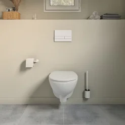 Wc Suspendu|GoodHome Cuvette WC suspendue compacte sans bord avec abattant et frein de chute, sortie horizontale, blanc, Tasi