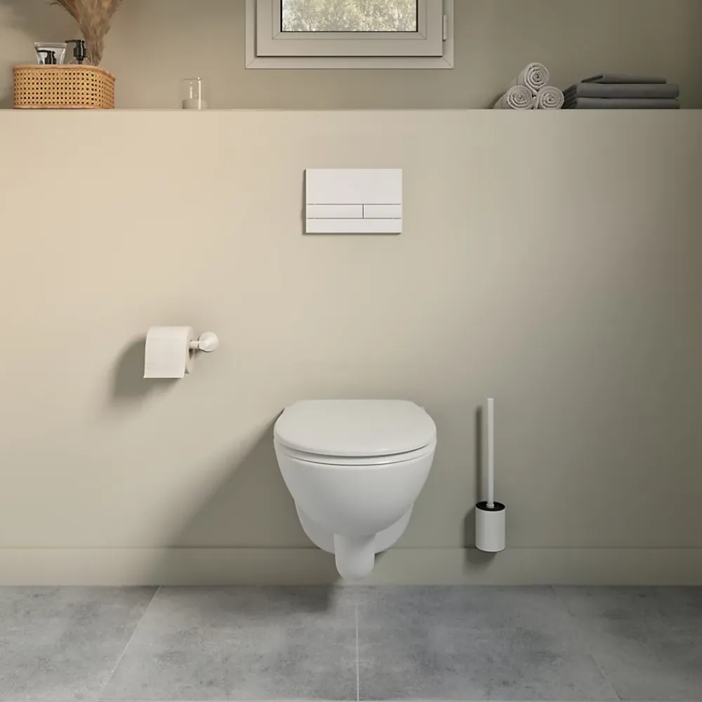 Wc Suspendu|GoodHome Cuvette WC suspendue compacte sans bord avec abattant et frein de chute, sortie horizontale, blanc, Tasi