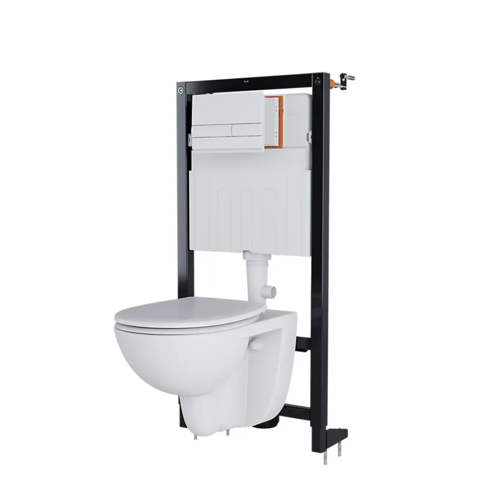 Wc Suspendu|GoodHome Cuvette WC suspendue compacte sans bord avec abattant et frein de chute, sortie horizontale, blanc, Tasi