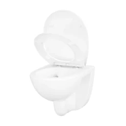 Wc Suspendu|GoodHome Cuvette WC suspendue compacte sans bord avec abattant et frein de chute, sortie horizontale, blanc, Tasi
