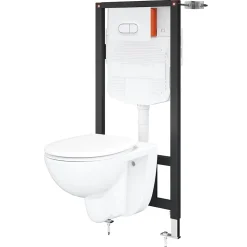 Wc Suspendu|GoodHome Cuvette WC suspendue compacte sans bord avec abattant et frein de chute, sortie horizontale, blanc, Tasi