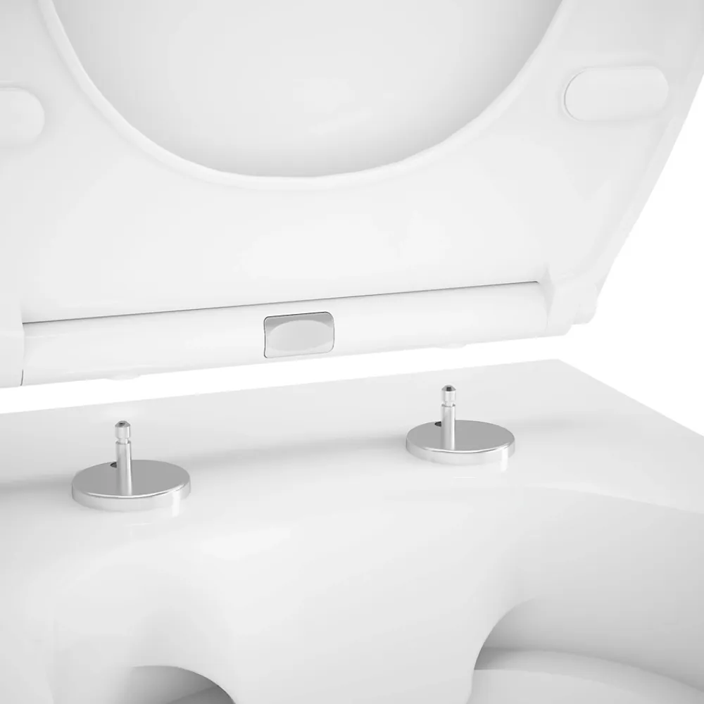 Wc Suspendu|GoodHome Cuvette WC suspendue compacte sans bord avec abattant et frein de chute, sortie horizontale, blanc, Tasi