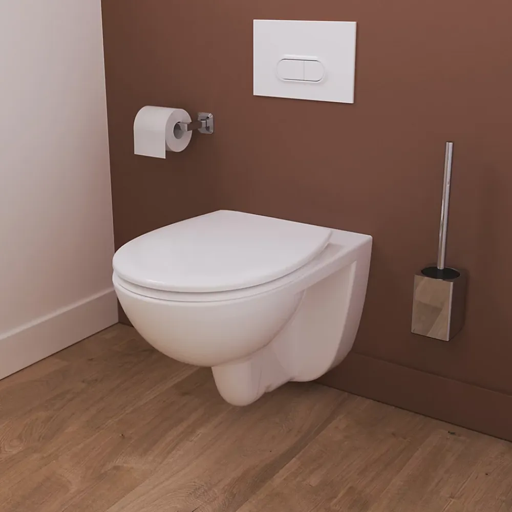 Wc Suspendu|GoodHome Cuvette WC suspendue compacte sans bord avec abattant et frein de chute, sortie horizontale, blanc, Tasi