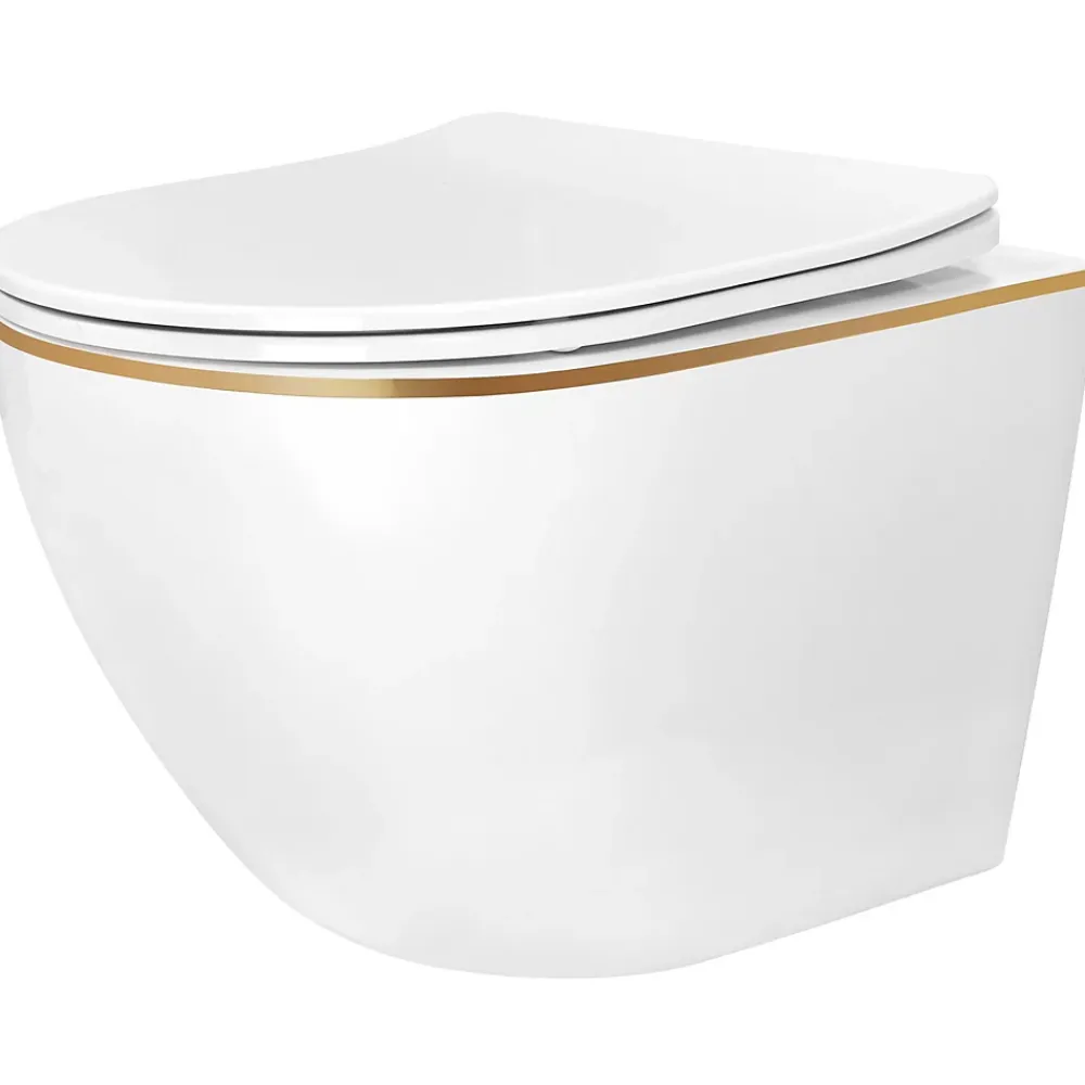 Wc Suspendu|Rea Cuvette Wc Suspendue Carlo Mini Tornado NF Gold Edge