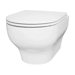 Wc Suspendu|GoodHome Cuvette WC suspendue sans bride avec abattant déclipsable et frein de chute, sortie horizontale, blanc, effet Vortex, Cavally