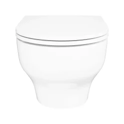 Wc Suspendu|GoodHome Cuvette WC suspendue sans bride avec abattant déclipsable et frein de chute, sortie horizontale, blanc, effet Vortex, Cavally