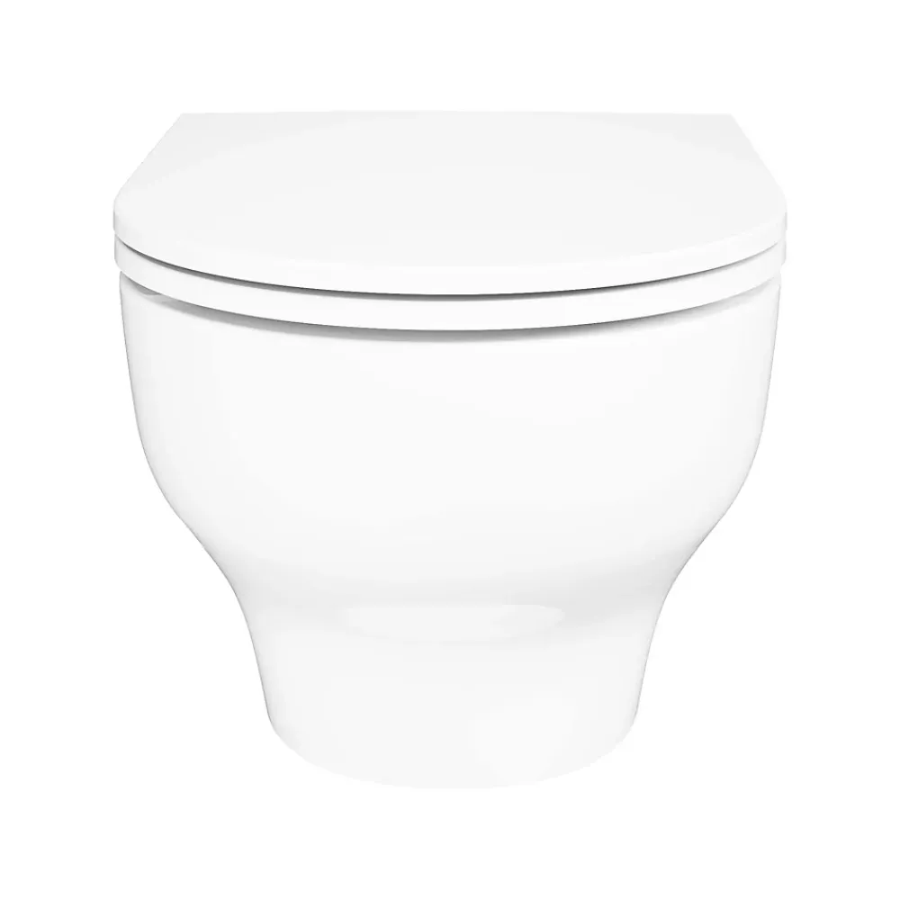Wc Suspendu|GoodHome Cuvette WC suspendue sans bride avec abattant déclipsable et frein de chute, sortie horizontale, blanc, effet Vortex, Cavally