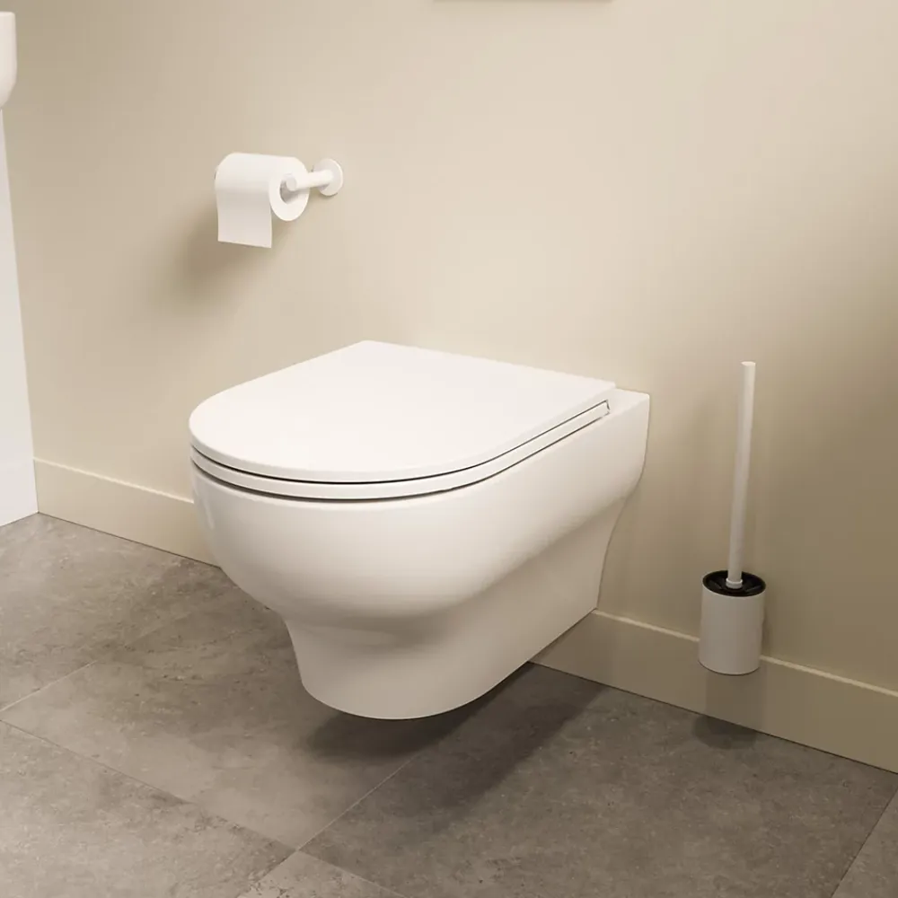 Wc Suspendu|GoodHome Cuvette WC suspendue sans bride avec abattant déclipsable et frein de chute, sortie horizontale, blanc, effet Vortex, Cavally
