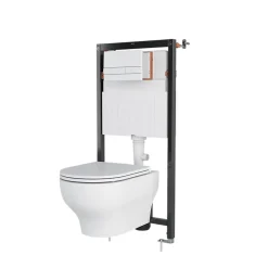 Wc Suspendu|GoodHome Cuvette WC suspendue sans bride avec abattant déclipsable et frein de chute, sortie horizontale, blanc, effet Vortex, Cavally
