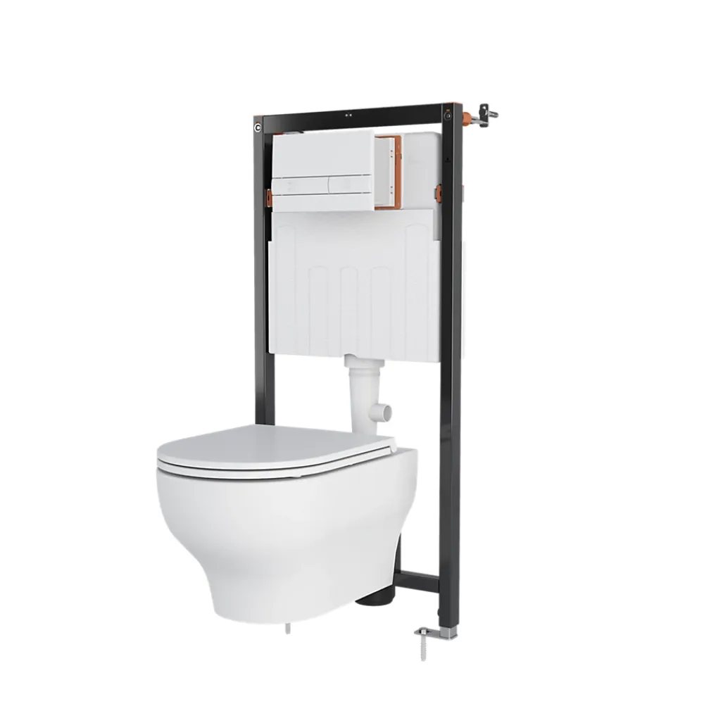 Wc Suspendu|GoodHome Cuvette WC suspendue sans bride avec abattant déclipsable et frein de chute, sortie horizontale, blanc, effet Vortex, Cavally