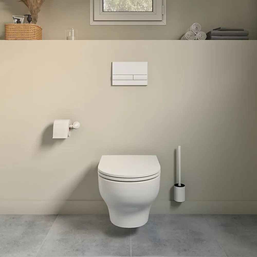 Wc Suspendu|GoodHome Cuvette WC suspendue sans bride avec abattant déclipsable et frein de chute, sortie horizontale, blanc, effet Vortex, Cavally