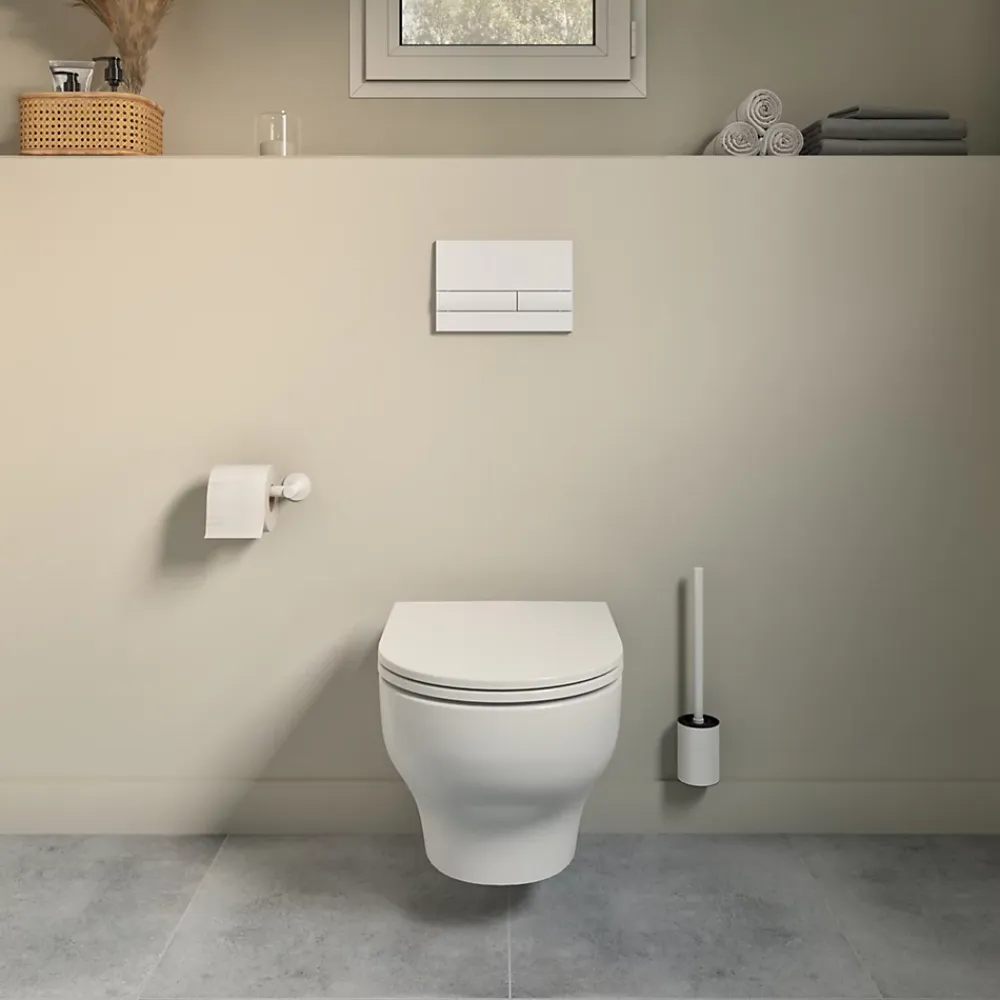 Wc Suspendu|GoodHome Cuvette WC suspendue sans bride avec abattant déclipsable et frein de chute, sortie horizontale, blanc, effet Vortex, Cavally