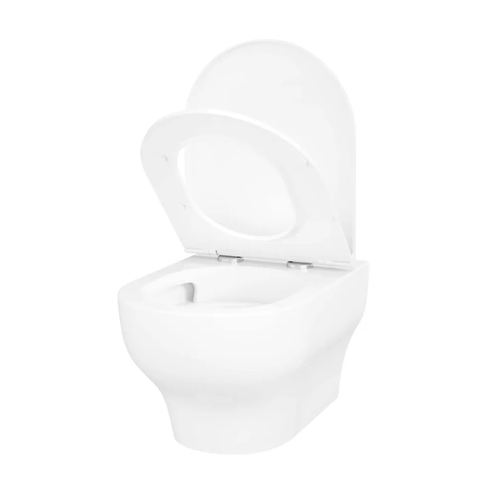 Wc Suspendu|GoodHome Cuvette WC suspendue sans bride avec abattant déclipsable et frein de chute, sortie horizontale, blanc, effet Vortex, Cavally
