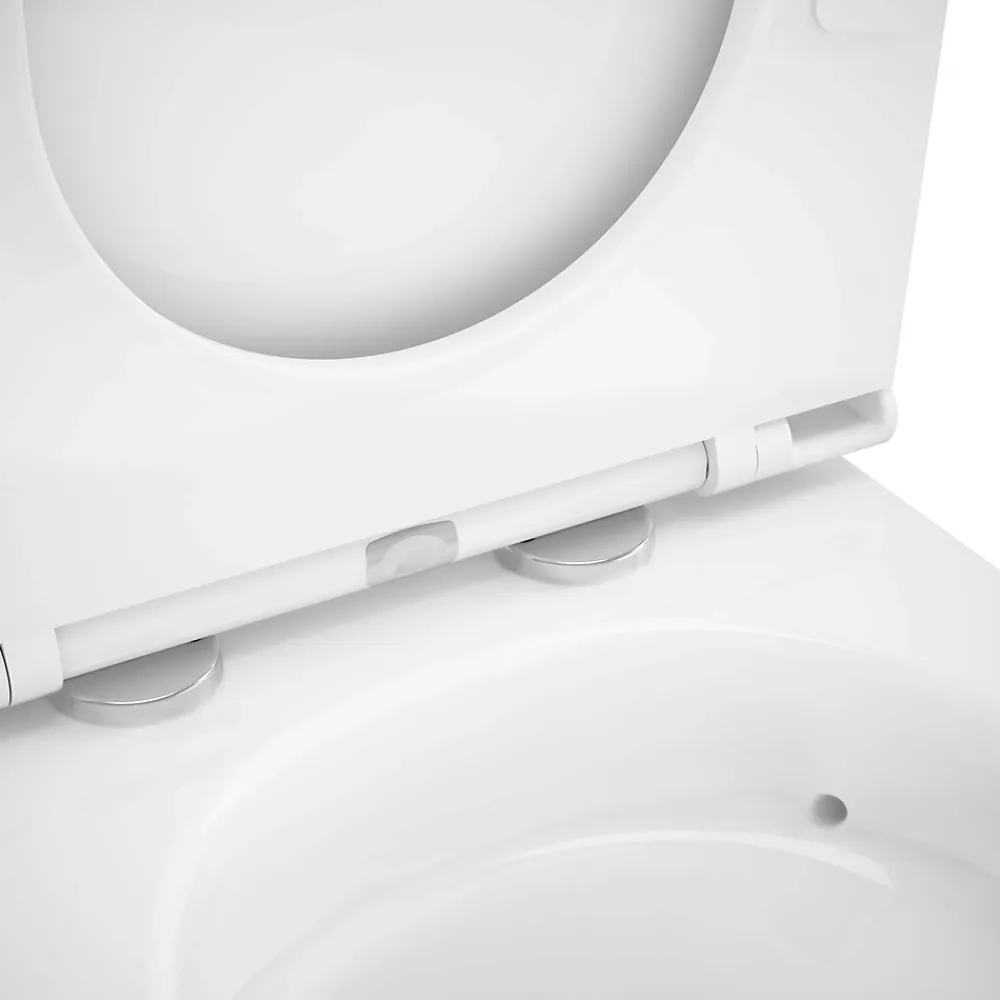 Wc Suspendu|GoodHome Cuvette WC suspendue sans bride avec abattant déclipsable et frein de chute, sortie horizontale, blanc, effet Vortex, Cavally