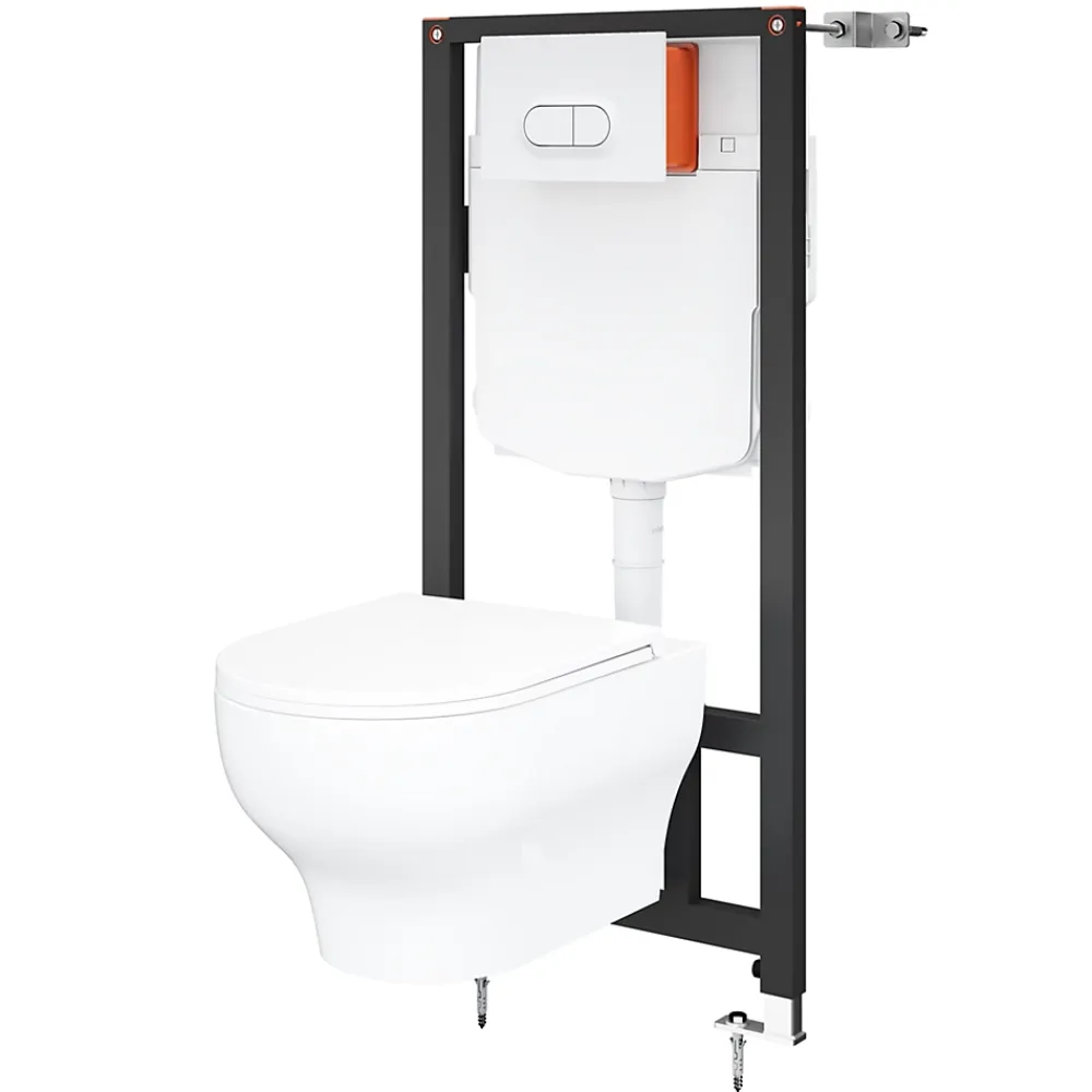 Wc Suspendu|GoodHome Cuvette WC suspendue sans bride avec abattant déclipsable et frein de chute, sortie horizontale, blanc, effet Vortex, Cavally