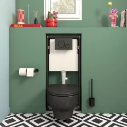 Wc Suspendu|GoodHome Cuvette WC suspendue sans bride avec abattant déclipsable et frein de chute, sortie horizontale, noir, effet Vortex, Cavally