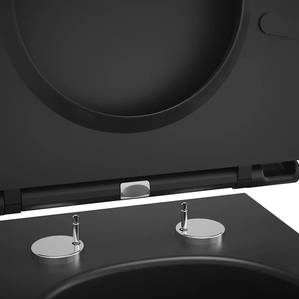 Wc Suspendu|GoodHome Cuvette WC suspendue sans bride avec abattant déclipsable et frein de chute, sortie horizontale, noir, effet Vortex, Cavally