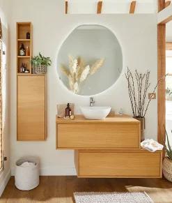 GoodHome Demi colonne de salle de bains faible profondeur Avela placage chêne L.40 x H.90 cm x P.15