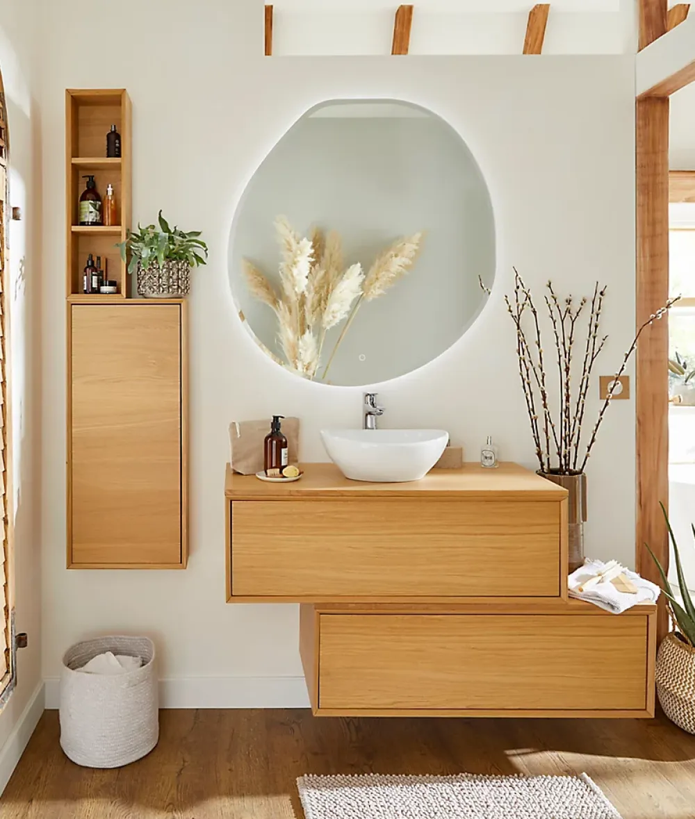 GoodHome Demi colonne de salle de bains faible profondeur Avela placage chêne L.40 x H.90 cm x P.15