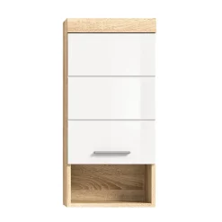Colonne De Salle De Bains|Meublorama Demi-colonne de salle de bain LEWOTO 1 porte et 1 niche Blanc et chene clair