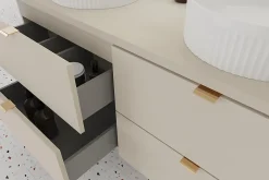 Furnidea Double meuble sous vasque à suspendre avec le plan DALIA CACHEMIRE 120 cm