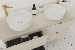 Furnidea Double meuble sous vasque à suspendre avec le plan DALIA CACHEMIRE 120 cm