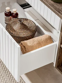 Furnidea Double meuble sous vasque ICONIC blanc 140 cm avec l'etension chêne Santa Fe