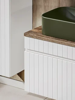 Furnidea Double meuble sous vasque ICONIC blanc 140 cm avec l'etension chêne Santa Fe