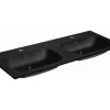 Vente-unique Double vasque à encastrer en résine effet pierre - Noir - L120 x l46 cm - ATIWA
