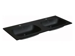 Vente-unique Double vasque à encastrer en résine effet pierre - Noir - L120 x l46 cm - ATIWA