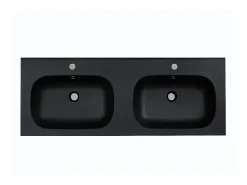 Vente-unique Double vasque à encastrer en résine effet pierre - Noir - L120 x l46 cm - ATIWA