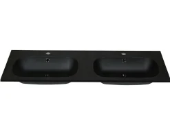 Vente-unique Double vasque à encastrer en résine effet pierre - Noir - L120 x l46 cm - ATIWA