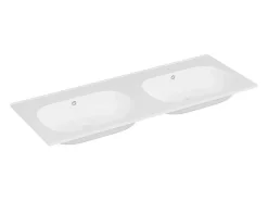 Vasque À Encastrer|Vente-unique Double vasque à encastrer en résine effet pierre - Blanc - L120 x l46 cm - ATIWA