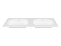 Vasque À Encastrer|Vente-unique Double vasque à encastrer en résine effet pierre - Blanc - L120 x l46 cm - ATIWA