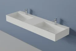 Bernstein Double vasque murale 153x45x15cm en fonte minérale - blanc mat - TWG231